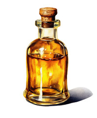 bottle of oil on a white background, light amber