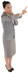 Digital png photo of focused asian businesswoman pointing with finger on transparent background