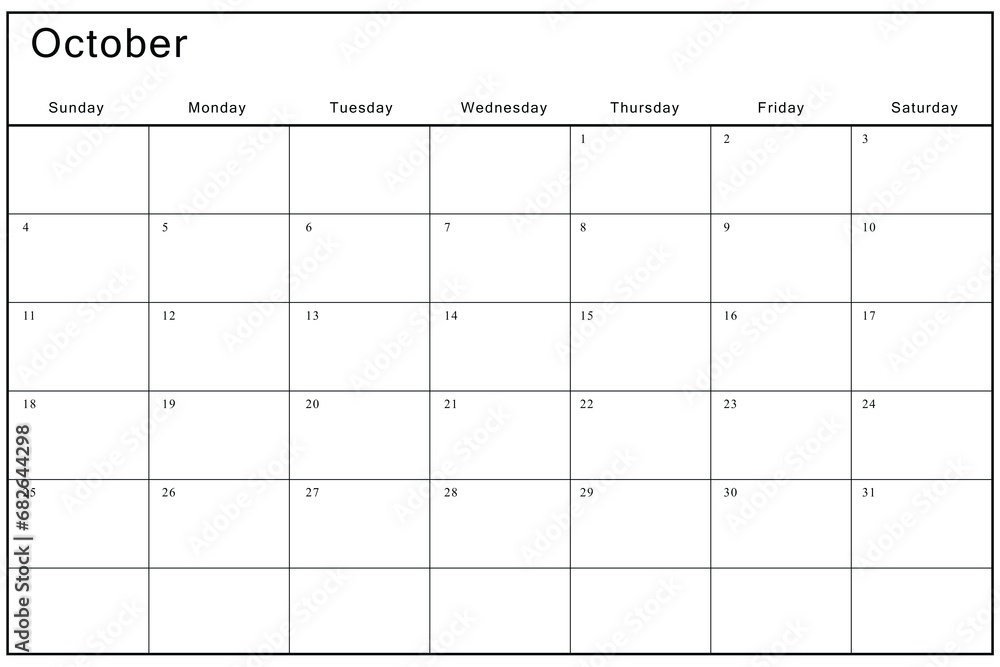 Poster digital png illustration of october text on callendar with copy space on transparent background