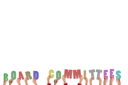 Digital png illustration of hands holding board committees text on transparent background - Powered by Adobe