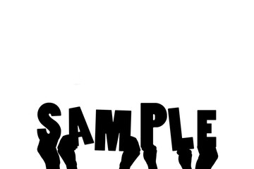 Digital png illustration of hands holding sample text on transparent background