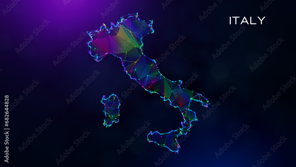 Poster futuristic sweet italy map polygonal blue purple colorful connected lines dots and facet wireframe n