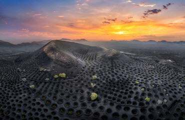 Beautiful sunset over volcano on Lanzarote island - photo taken in 2015