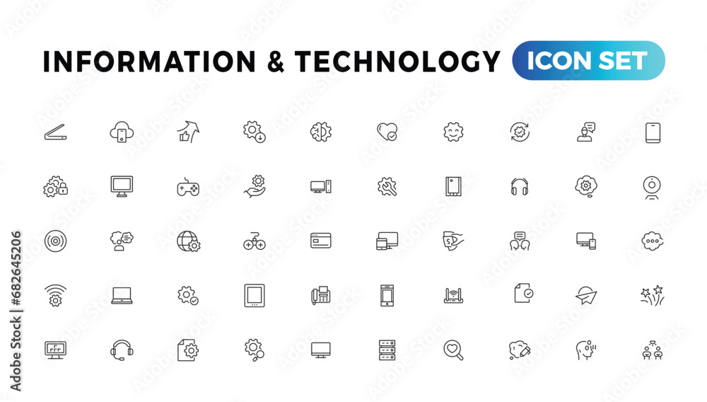 Poster device and information technology line icons collection. big ui icon set in a flat design. thin outl