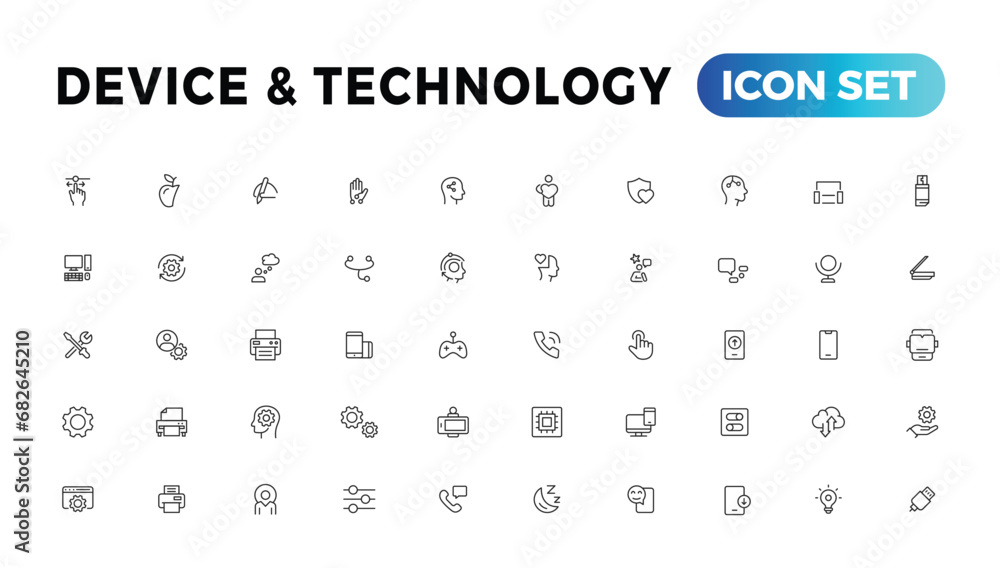 Poster device and information technology line icons collection. big ui icon set in a flat design. thin outl