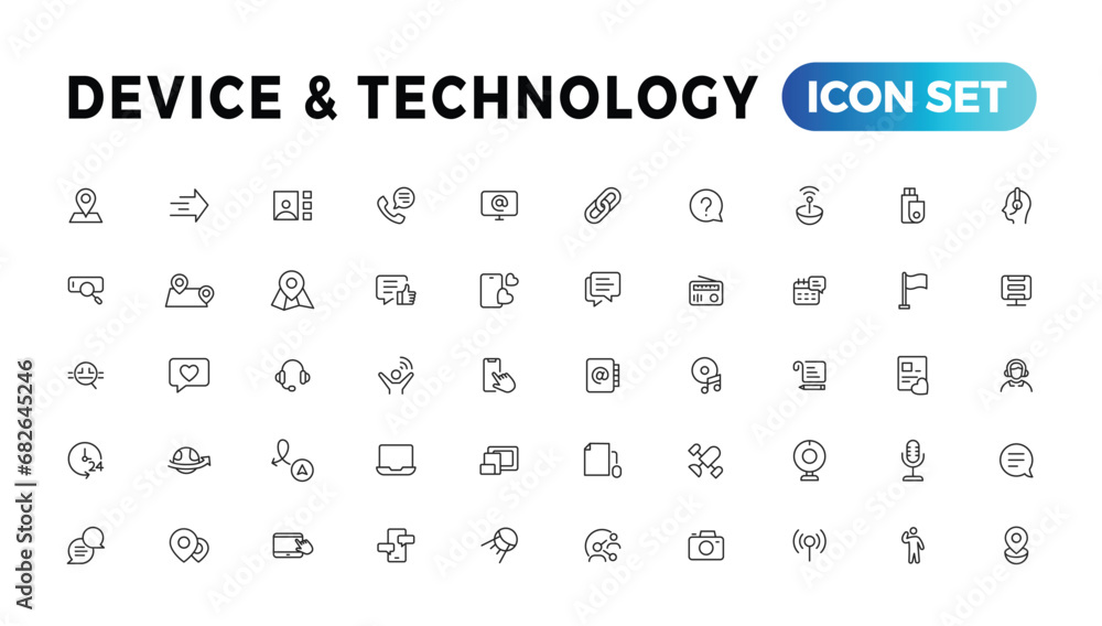 Poster device and information technology line icons collection. big ui icon set in a flat design. thin outl