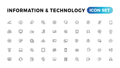 Fototapeta na wymiar Device and Information technology line icons collection. Big UI icon set in a flat design. Thin outline icons pack