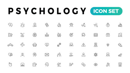 Fototapeta premium Psychology, Positive thinking line icons collection. Psychology, charity, family, happy, peace icons. UI icon set. Thin outline icons pack