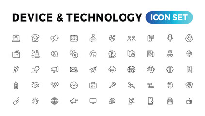 Device and Information technology line icons collection. Big UI icon set in a flat design. Thin outline icons pack