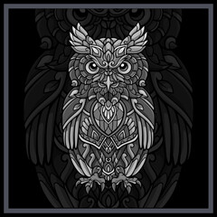 Monochrome Owl bird mandala arts isolated on black background