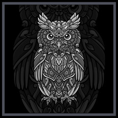 Monochrome Owl bird mandala arts isolated on black background