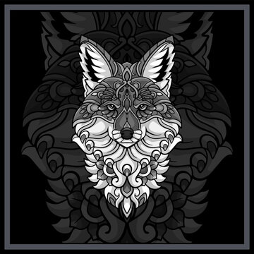 Monochrome Fox head mandala arts isolated on black background
