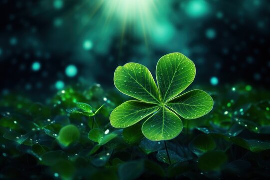 Four-leaf green clover for good luck on St. Patrick's Day, bright green