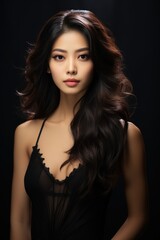 Naklejka premium Portrait of beautiful Japanese women with light sand blonde Loose side french braid hair wearing dress