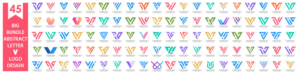 collection abstract letter V logo design. modern logotype V design with colorful. vector illustration