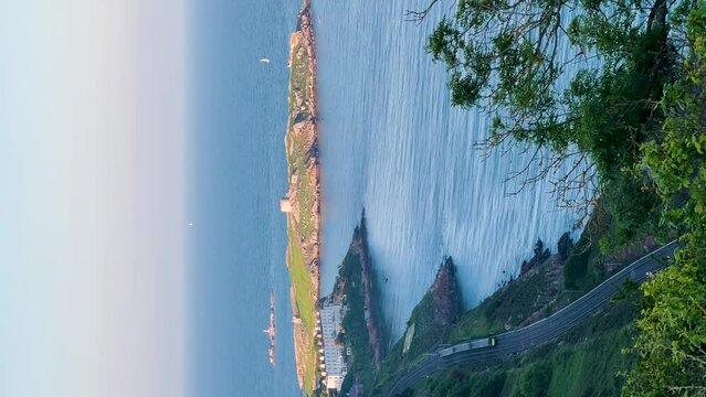 Irish Rail Journey: Vertical Video of Evening Tranquility from Killiney Hill with Dalkey Island in The Background