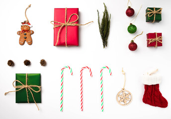 Composition of Christmas decor on a white background