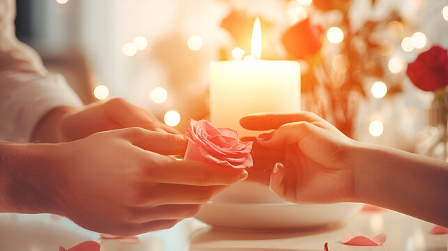 Love's Illumination: A Romantic Table with Red Roses and Flickering Candles