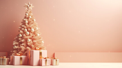 Rose gole tone, Christmas tree and Gife box in Chirstmas festival