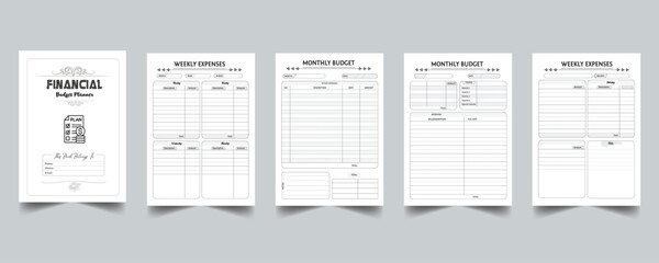 Minimalist Financial planner. Financial planner pages vector templates. Printable financial planner template. Yearly Financial Overview. Budget planner template set. Annual Financial Overview Template