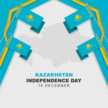 Kazakhstan's Independence Day is celebrated every year on December 16 in Kazakhstan. Poster greeting card with flag and map of kazakhstan. Vector illustration