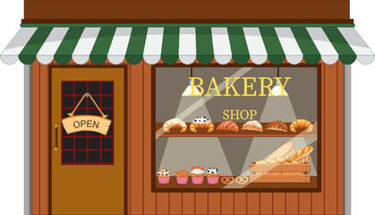 Charming Bakery Shop with Open Wooden Sign