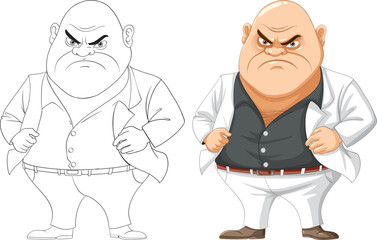 Grumpy Bald Middle-Age Mafia Man Cartoon Character
