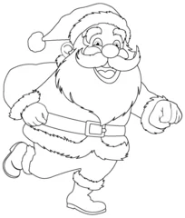 Fotobehang Kinderen Happy Santa Claus Cartoon Character Running Outline