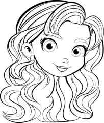 Fotobehang Kinderen Smiling Doodle Outline of a Cute Girl Cartoon Head