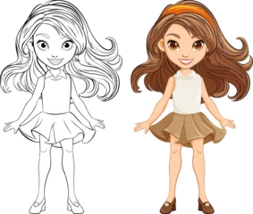 Fotobehang Kinderen Beautiful Woman Cartoon Character in Mini Skirt Dress