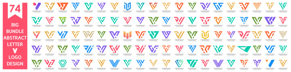 collection abstract letter V logo design. modern logotype V design with colorful. vector illustration