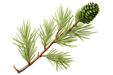 Scots pine branch with green pineal - obrazy, fototapety, plakaty