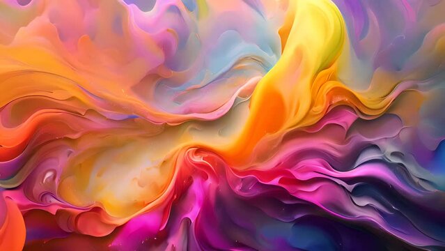 Abstract background of colorful acrylic paint in red, blue, yellow and orange colors. AI generated.