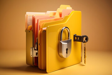 Computer file folder with lock. Data protection, cyber security concept