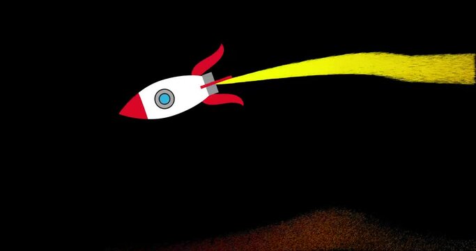 4k rocket launch Space shuttle  random motion animation on 
 black background