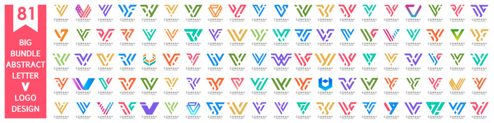 collection abstract letter V logo design. modern logotype V design with colorful. vector illustration