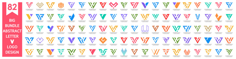 collection abstract letter V logo design. modern logotype V design with colorful. vector illustration