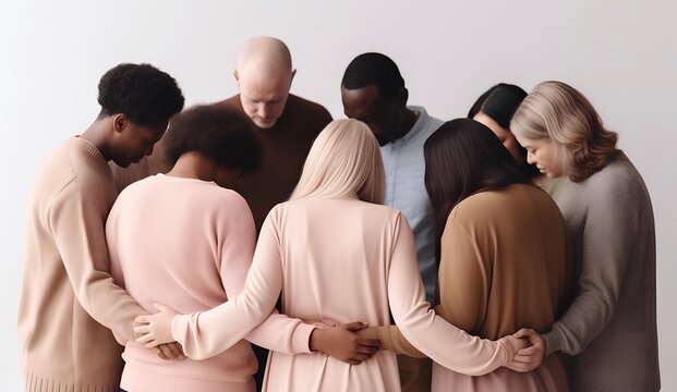 Group of diverse people praying together. AI generative