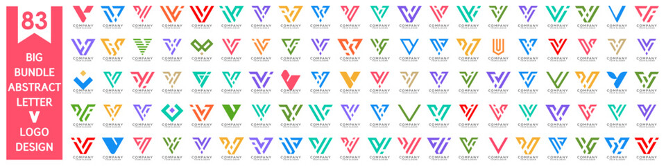 collection abstract letter V logo design. modern logotype V design with colorful. vector illustration