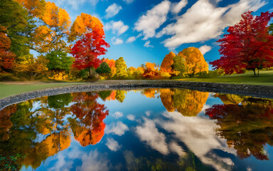 Serenity Unveiled, Autumn's Embrace on the Tranquil Pond