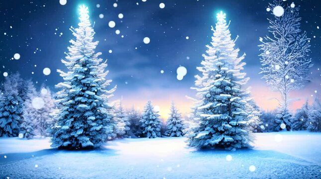 spruce trees covered with snow, view of forest and spruce trees in winter covered with snow