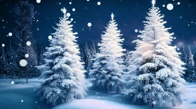 spruce trees covered with snow, view of forest and spruce trees in winter covered with snow