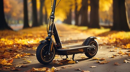 Sharing electric scooters in a big city, renting scooters for a short period of time for short city trips - obrazy, fototapety, plakaty