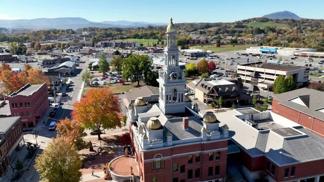 Sevierville Tennessee aerial orbit of Sevier County Courthouse