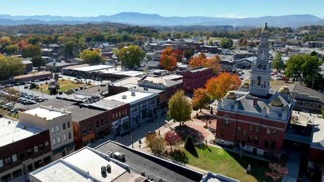 aerial push in to sevierville tennessee