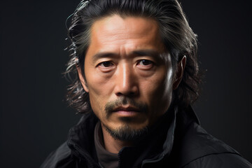 Fototapeta premium Portrait of a Japanese serious middle-aged man looking at camera, male nation shot