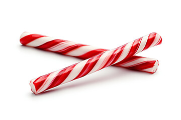 Christmas candy canes. Christmas stick. Traditional Christmas candy with red, green, and white stripes. Santa caramel cane with striped pattern isolated on a white background