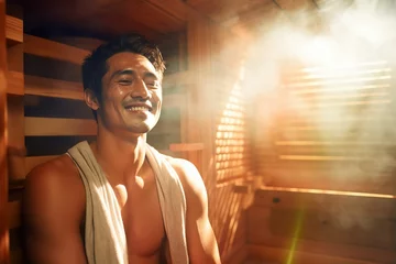 Poster サウナでととのう日本人男性（風呂・温泉・銭湯・スパ） © Maki_Japan