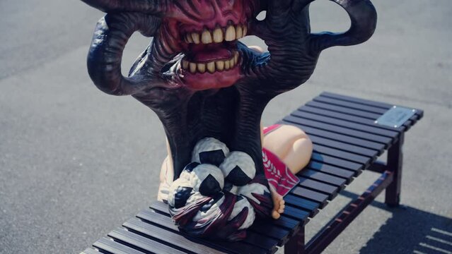 Hidden second mouth of Futakuchi Onna, Japanese Yokai Monster in Fukusaki