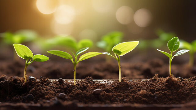 Growth Trees concept Coffee bean seedlings nature with beautiful blurred sunlight background